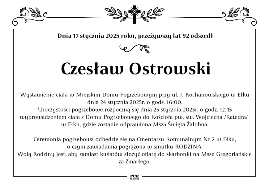 Czesław Ostrowski - nekrolog